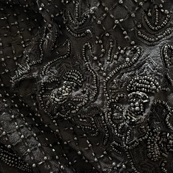VTG Scala 100% Silk Beaded Short Bolero Jacket Scalloping L Black Formal Wedding - Picture 9 of 11
